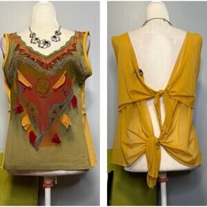 Save The Queen Mesh Sleeveless Boho Tie Back Top XL